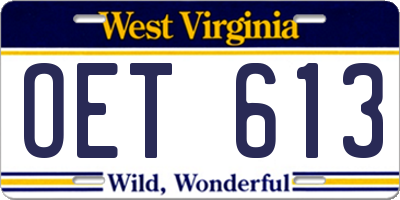 WV license plate OET613