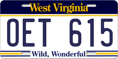 WV license plate OET615