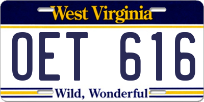 WV license plate OET616