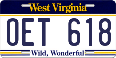 WV license plate OET618