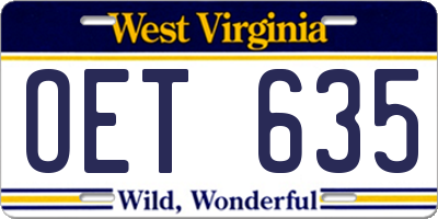 WV license plate OET635