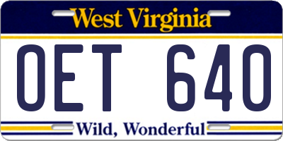 WV license plate OET640