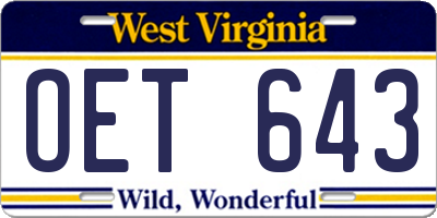 WV license plate OET643