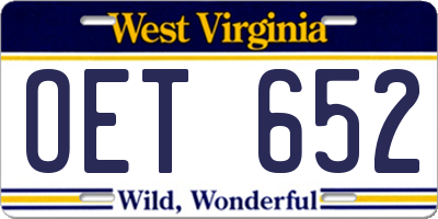 WV license plate OET652
