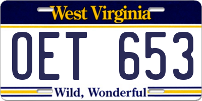 WV license plate OET653