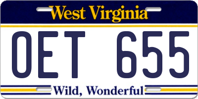 WV license plate OET655