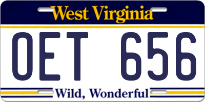 WV license plate OET656