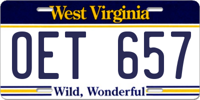 WV license plate OET657