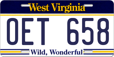 WV license plate OET658