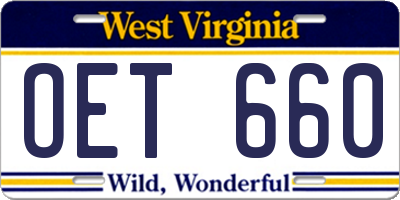 WV license plate OET660