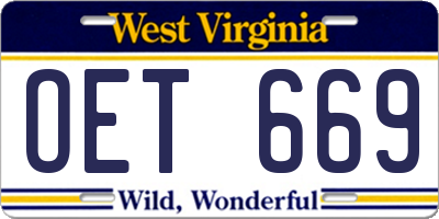 WV license plate OET669