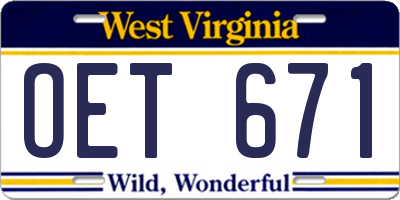WV license plate OET671