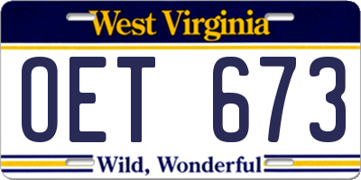 WV license plate OET673