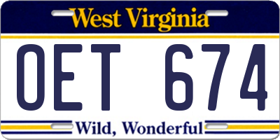 WV license plate OET674