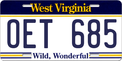 WV license plate OET685