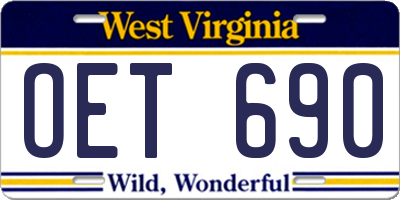 WV license plate OET690