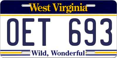 WV license plate OET693