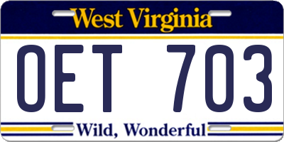 WV license plate OET703