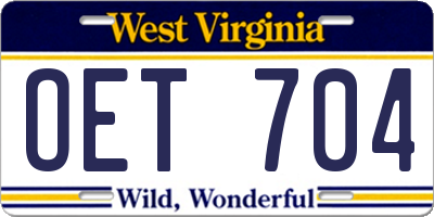 WV license plate OET704