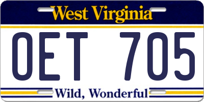 WV license plate OET705