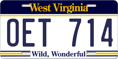 WV license plate OET714