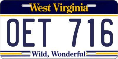 WV license plate OET716