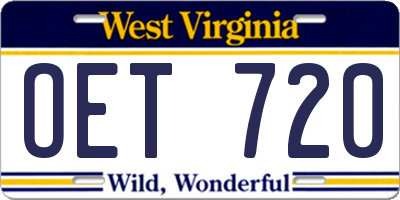 WV license plate OET720