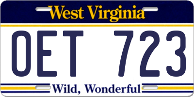 WV license plate OET723