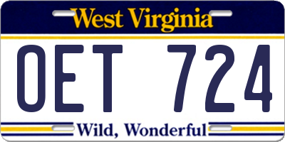 WV license plate OET724