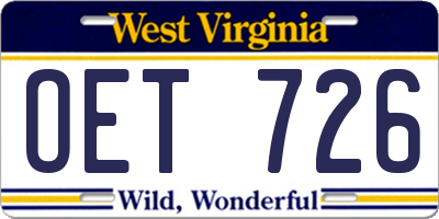 WV license plate OET726