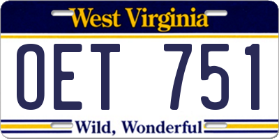 WV license plate OET751