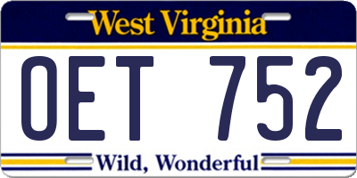 WV license plate OET752