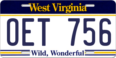 WV license plate OET756