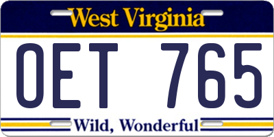 WV license plate OET765