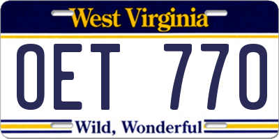 WV license plate OET770