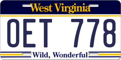 WV license plate OET778