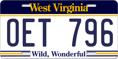 WV license plate OET796