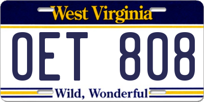 WV license plate OET808
