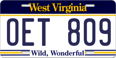 WV license plate OET809