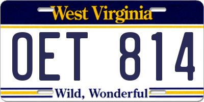 WV license plate OET814