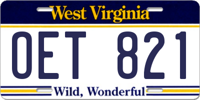 WV license plate OET821