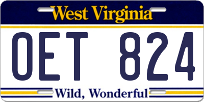 WV license plate OET824
