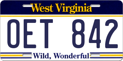 WV license plate OET842