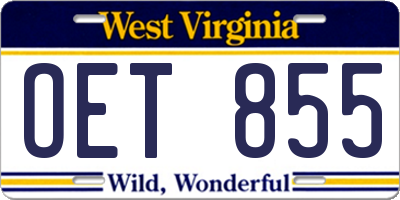 WV license plate OET855