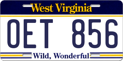 WV license plate OET856