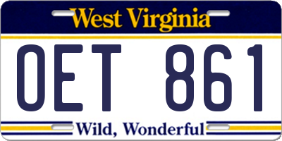 WV license plate OET861