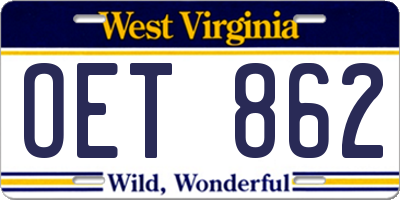 WV license plate OET862