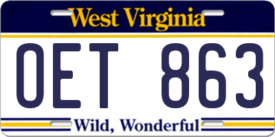 WV license plate OET863