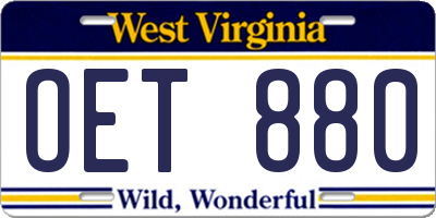 WV license plate OET880
