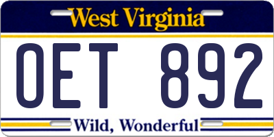 WV license plate OET892